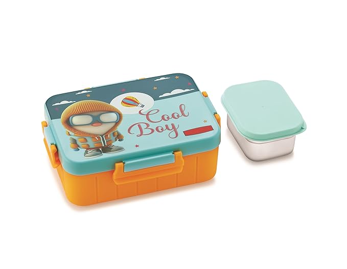 Kids Divine Small Stainless Steel Lunch Box with Steel Veggie Box- 1300 ml