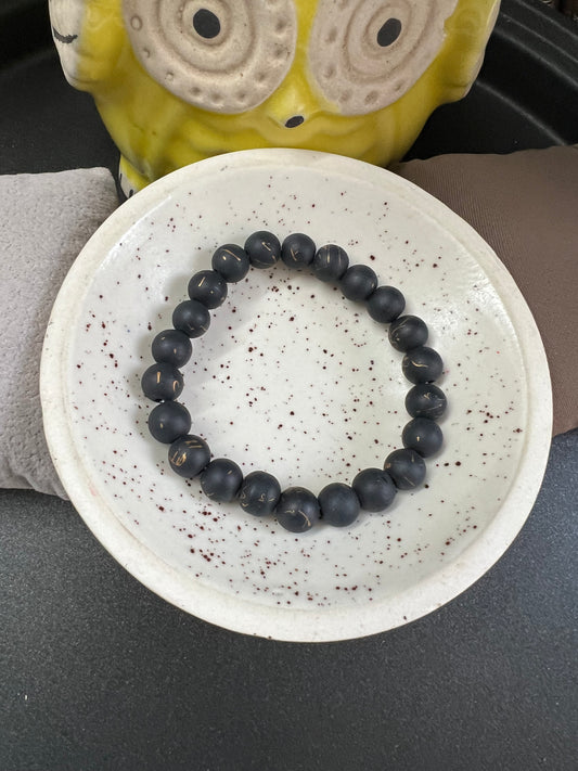 Black Marble Finish Glass Beads Bracelet