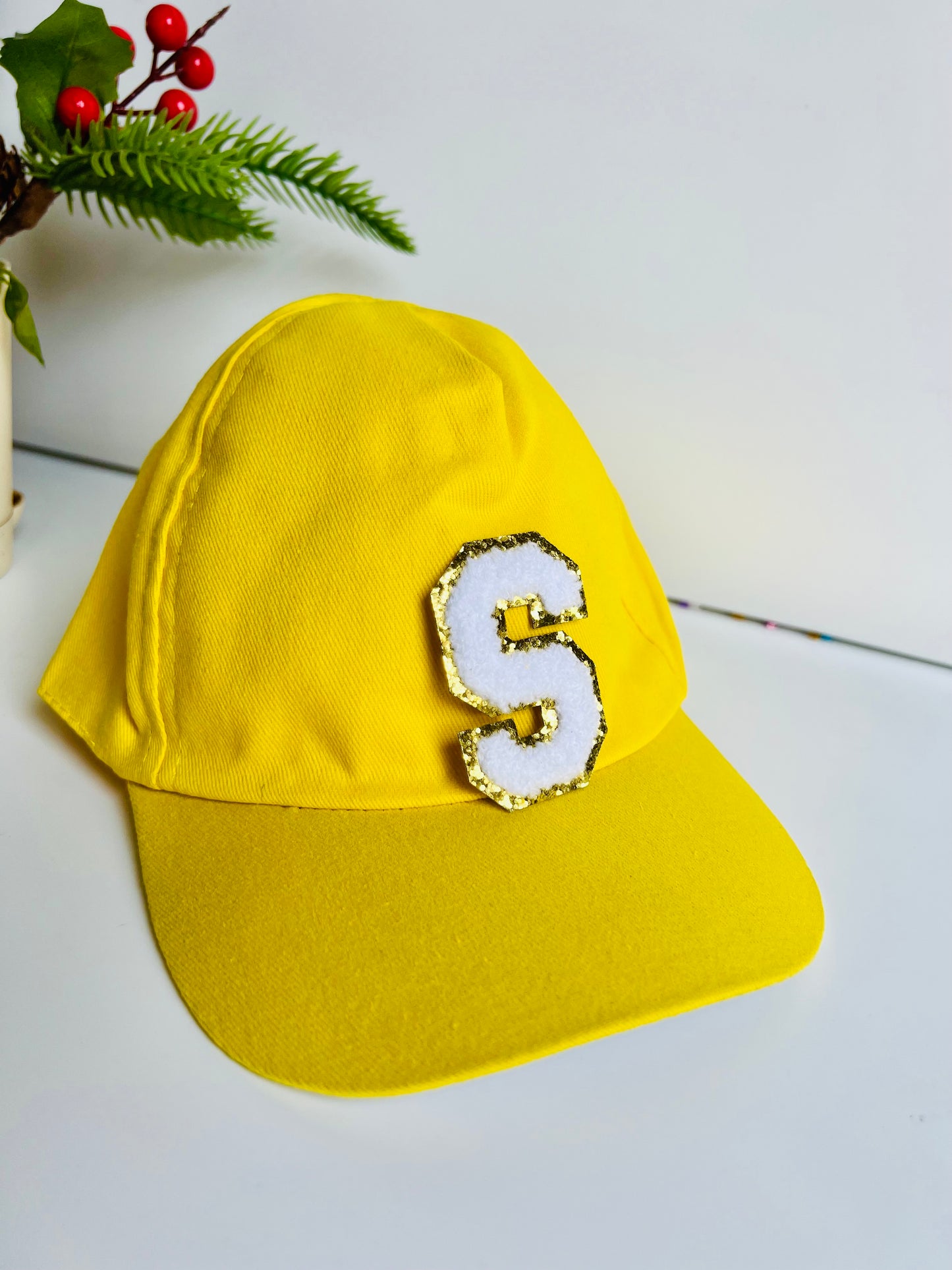 HOK Personalised Cap with Initial Gold Chenille Patches Letter Alphabet