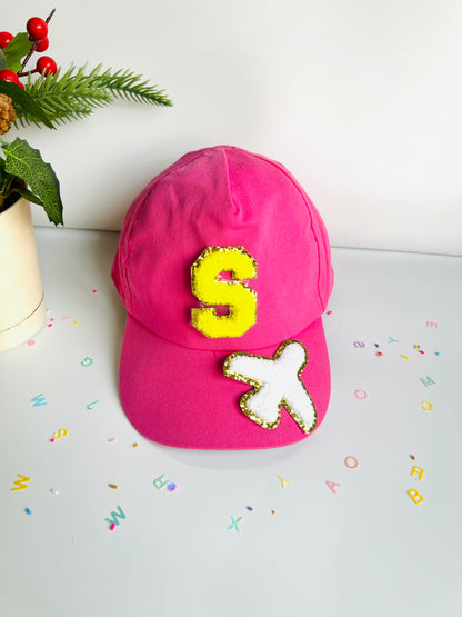 HOK Personalised Cap with Initial Gold Chenille Patches Letter Alphabet