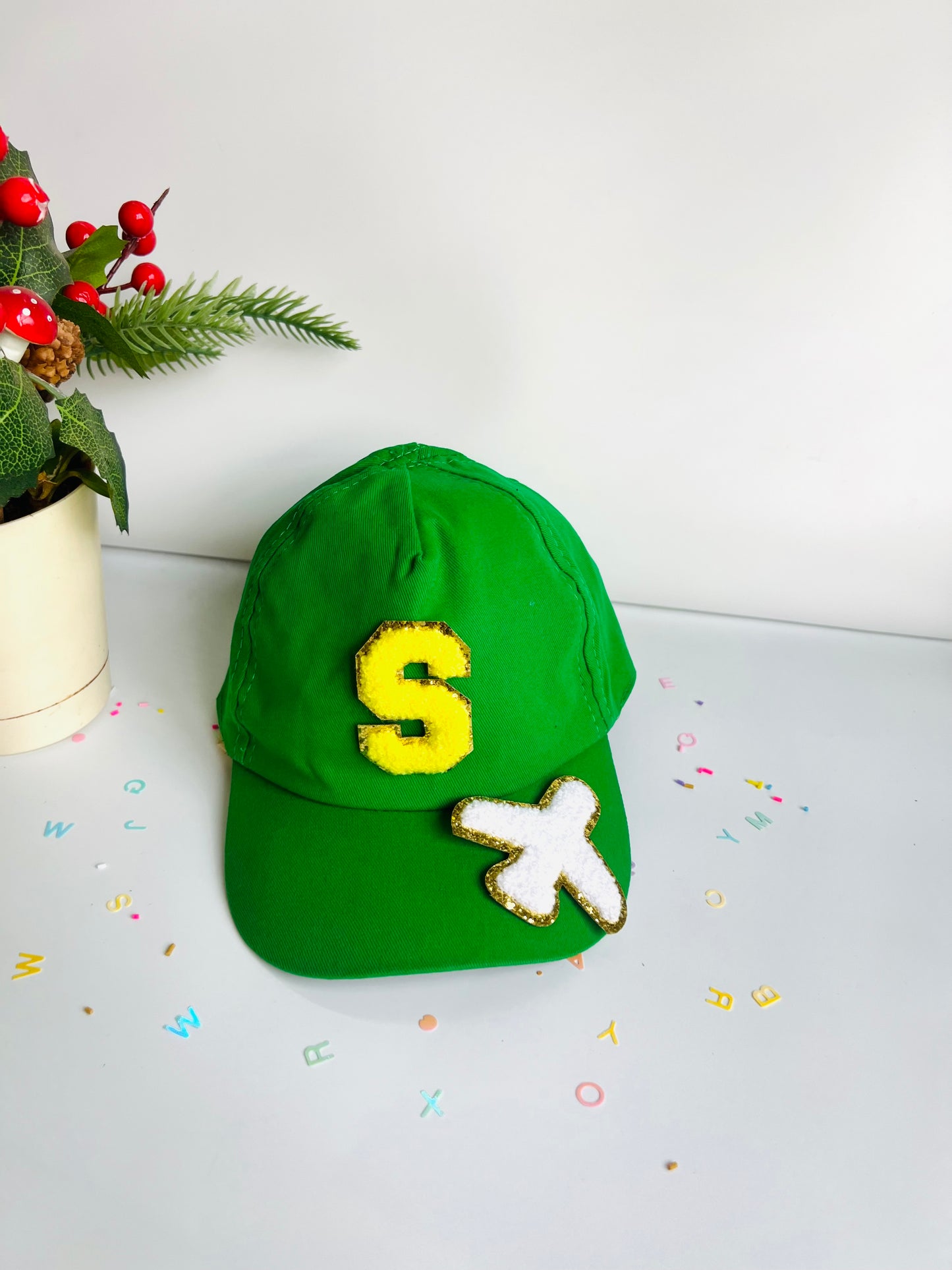 HOK Personalised Cap with Initial Gold Chenille Patches Letter Alphabet