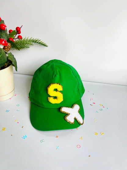 HOK Personalised Cap with Initial Gold Chenille Patches Letter Alphabet