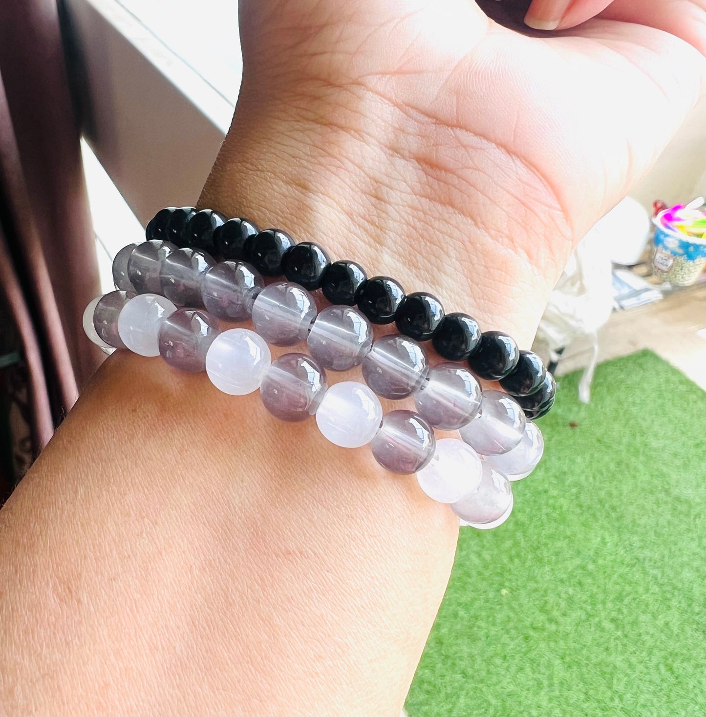 Stack Bracelet - Set of 3 - Grey Black Combination