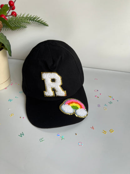 HOK Personalised Cap with Initial Gold Chenille Patches Letter Alphabet
