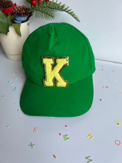 HOK Personalised Cap with Initial Gold Chenille Patches Letter Alphabet