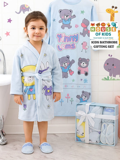 HOK 3 pcs Unique Kids Bathrobe Set - Bathrobe, Towel & Slippers