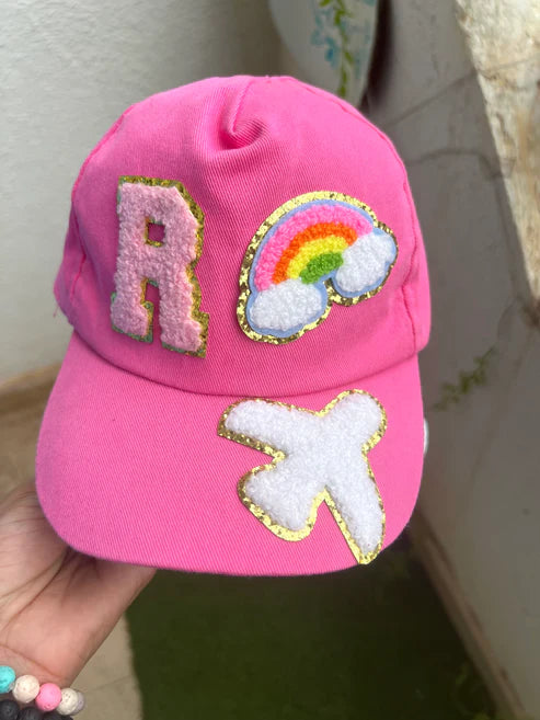 HOK Personalised Cap with Initial Gold Chenille Patches Letter Alphabet - Return Gifts