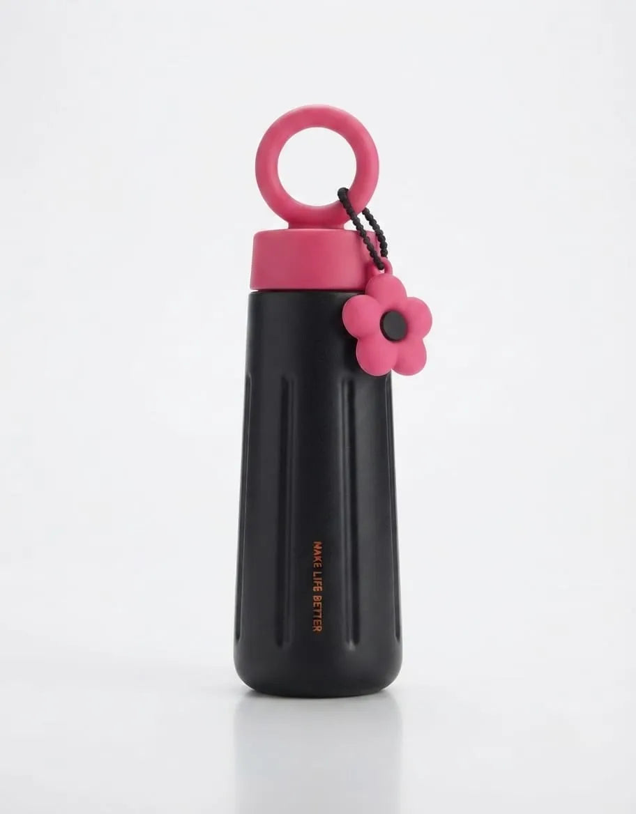 Aesthetic Insulated Tumbler Bottle with Flower Keychain
