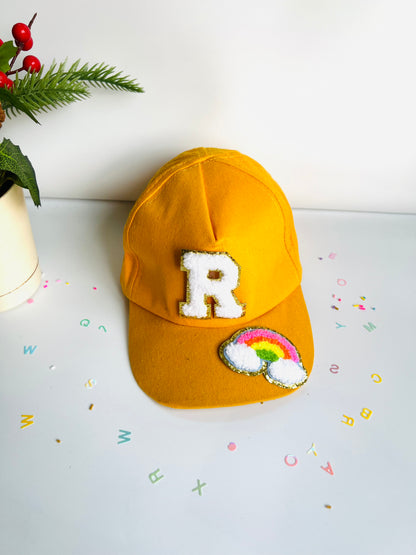 HOK Personalised Cap with Initial Gold Chenille Patches Letter Alphabet