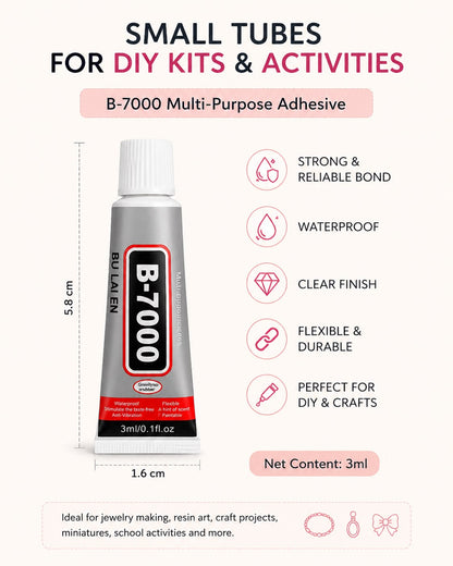 Mini B-7000 Adhesive | 3ml | Transparent Multi-Purpose - Jewellery & Craft Glue | DIY Kit | Single & Pack