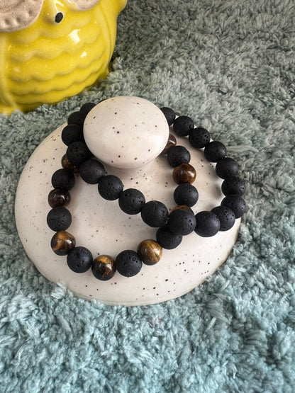 Lava and Tiger Eye Beads Bracelet