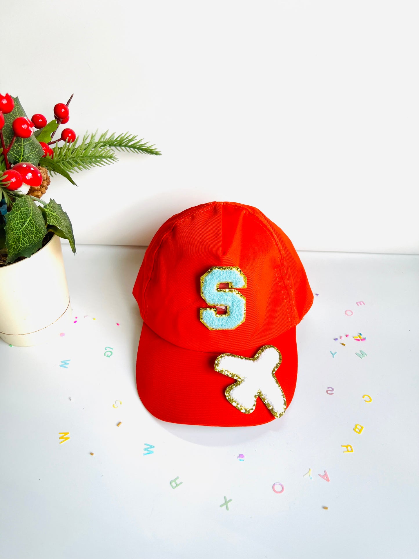 HOK Personalised Cap with Initial Gold Chenille Patches Letter Alphabet