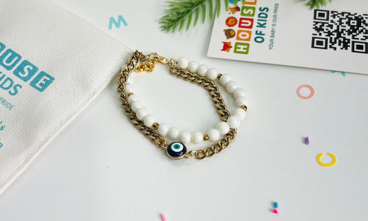 HOK Pearl and Evil Eye Chain Bracelet