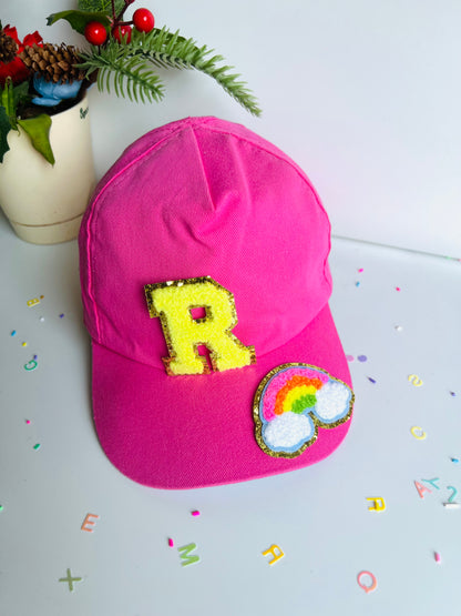 HOK Personalised Cap with Initial Gold Chenille Patches Letter Alphabet