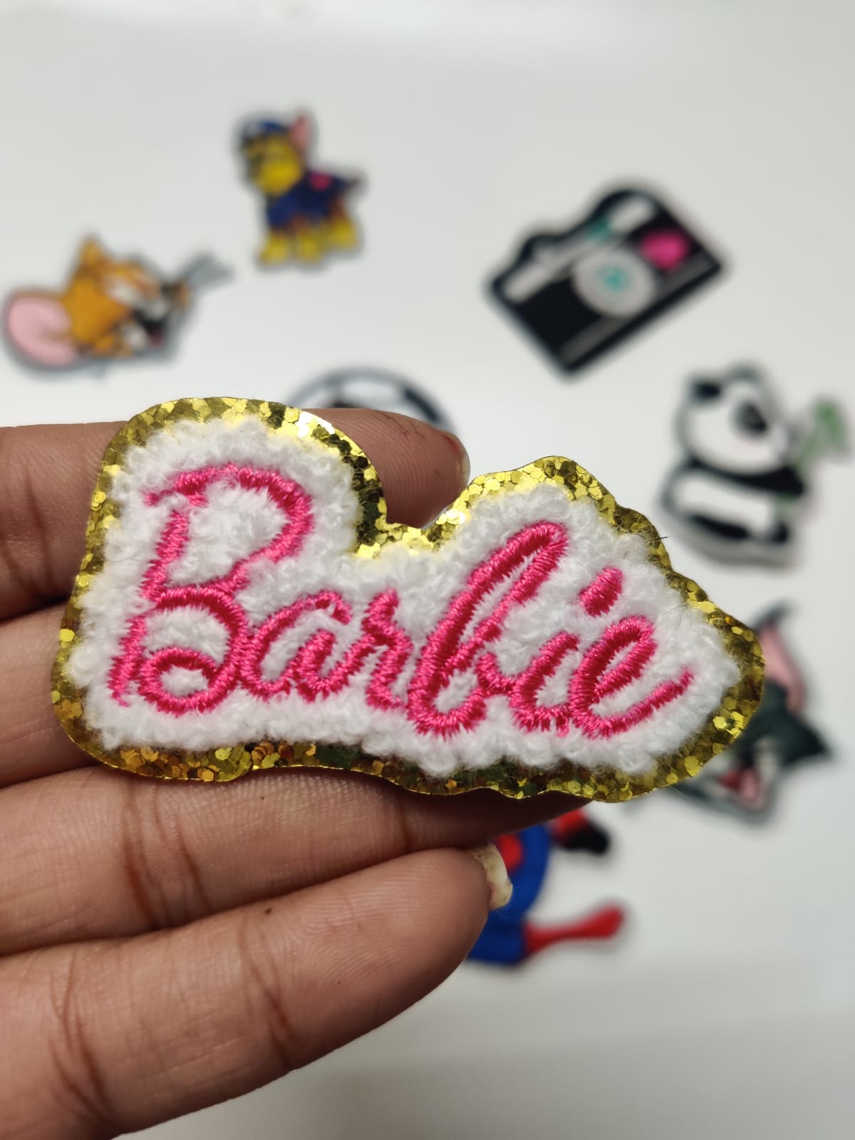 DIY HOK Cartoon Gold Chenille Embroidery Patch Varsity Iron on Sew on Decorative Repair Applique Patches with Gold Border for Clothing Bags DIY Art & Craft