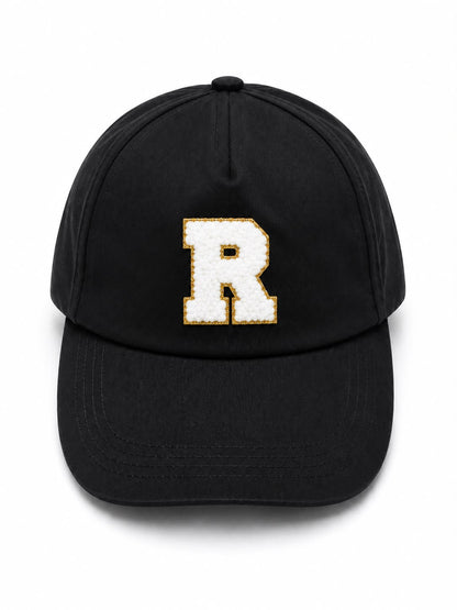 Personalised Cap with Initial Gold Chenille Patch Letter Alphabet