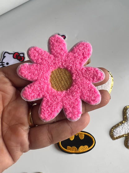 DIY HOK Cartoon Gold Chenille Embroidery Patch Varsity Iron on Sew on Decorative Repair Applique Patches with Gold Border for Clothing Bags DIY Art & Craft