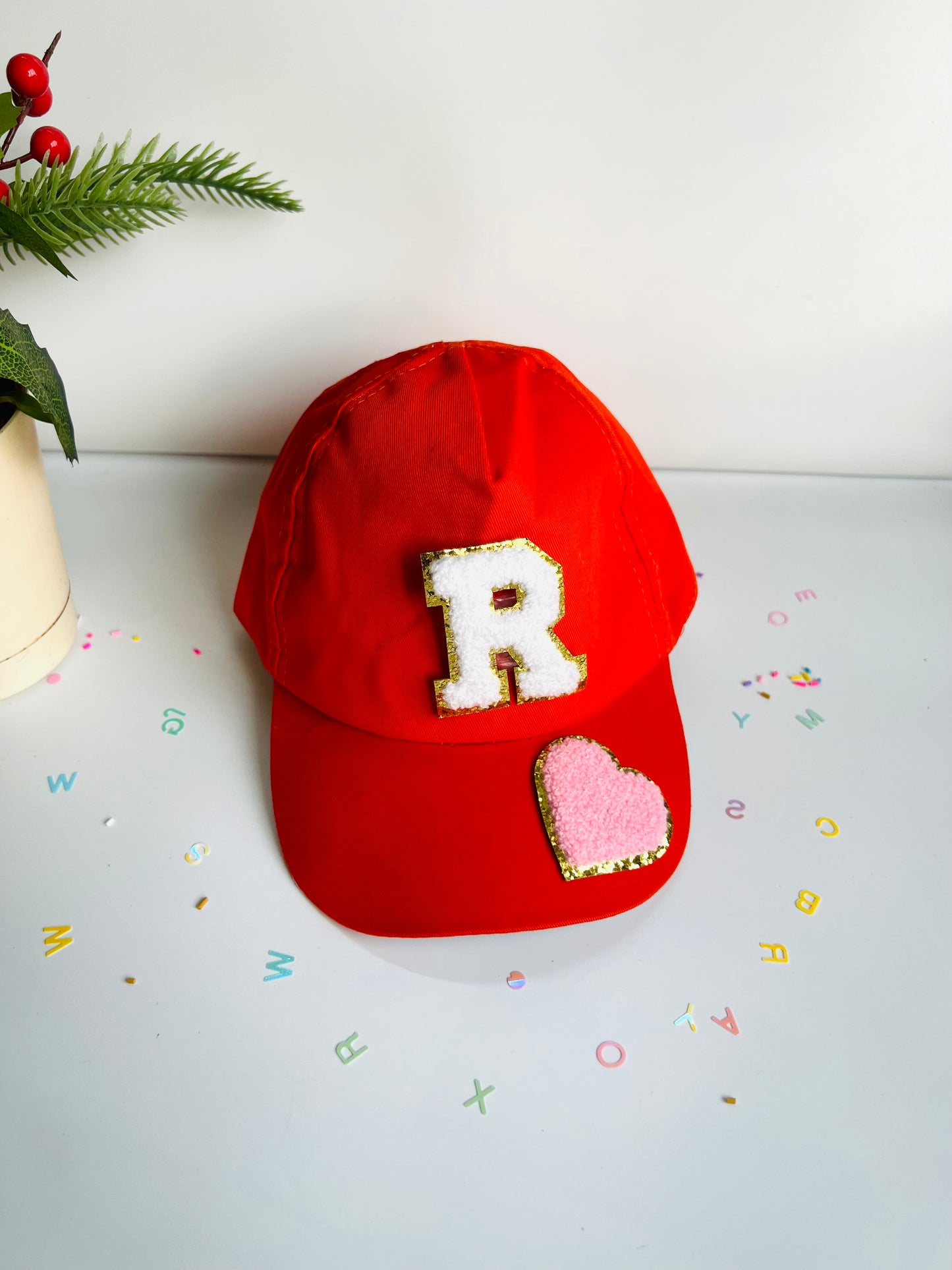 HOK Personalised Cap with Initial Gold Chenille Patches Letter Alphabet
