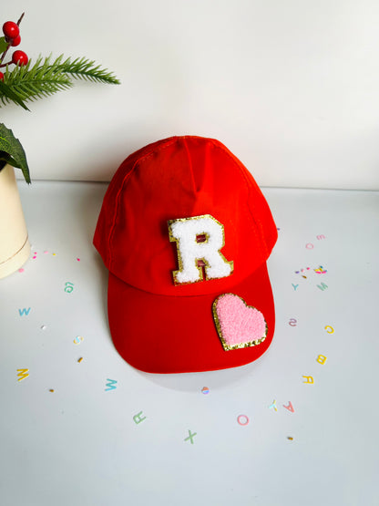 HOK Personalised Cap with Initial Gold Chenille Patches Letter Alphabet