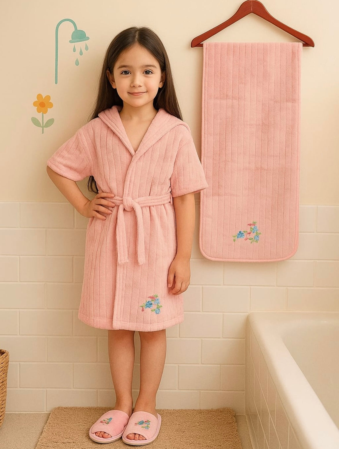 HOK 3 pcs Unique Kids Bathrobe Set - Bathrobe, Towel & Slippers