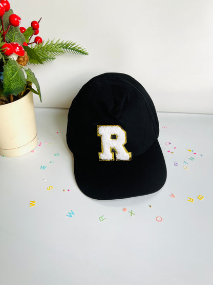 HOK Personalised Cap with Initial Gold Chenille Patches Letter Alphabet