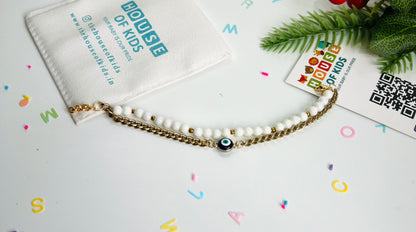 HOK Pearl and Evil Eye Chain Bracelet