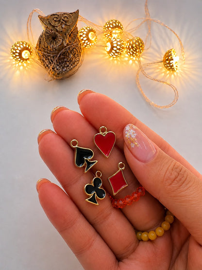 Playing Card Suits Enamel Charms Set | 4 PCS | Clip-On Charm with lobster lock