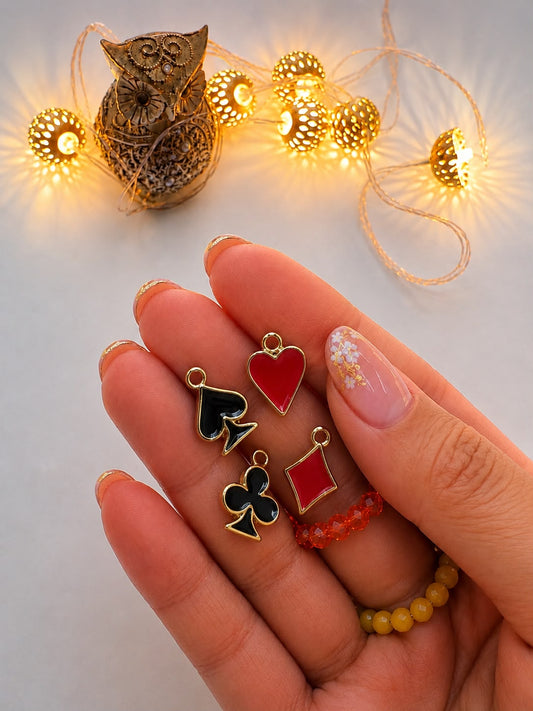 Playing Card Suits Enamel Charms Set | 4 PCS | Clip-On Charm with lobster lock