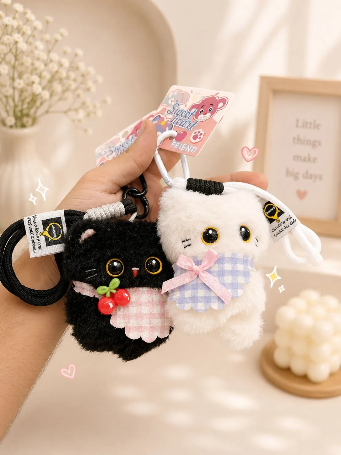 Cute Plush Cat Keychain with Wrist Strap | Soft Kawaii Bag Charm