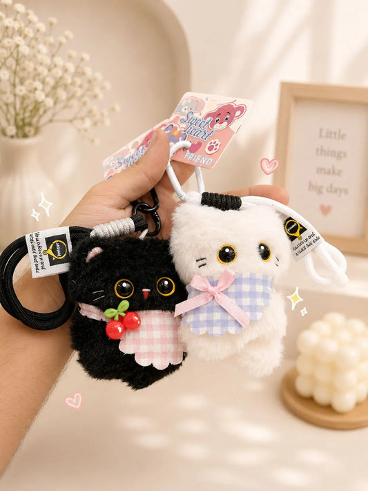 Cute Plush Cat Keychain with Wrist Strap | Soft Kawaii Bag Charm
