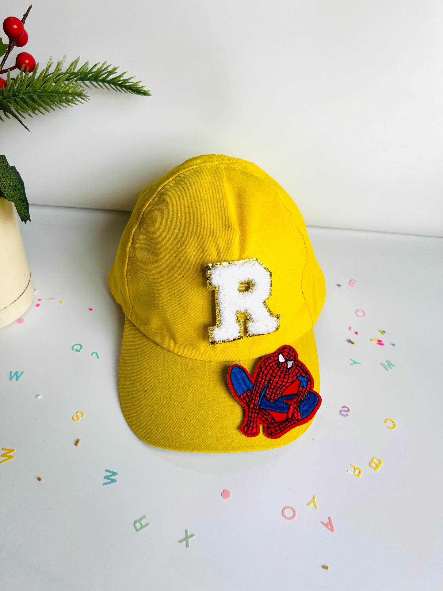 HOK Personalised Cap with Initial Gold Chenille Patches Letter Alphabet