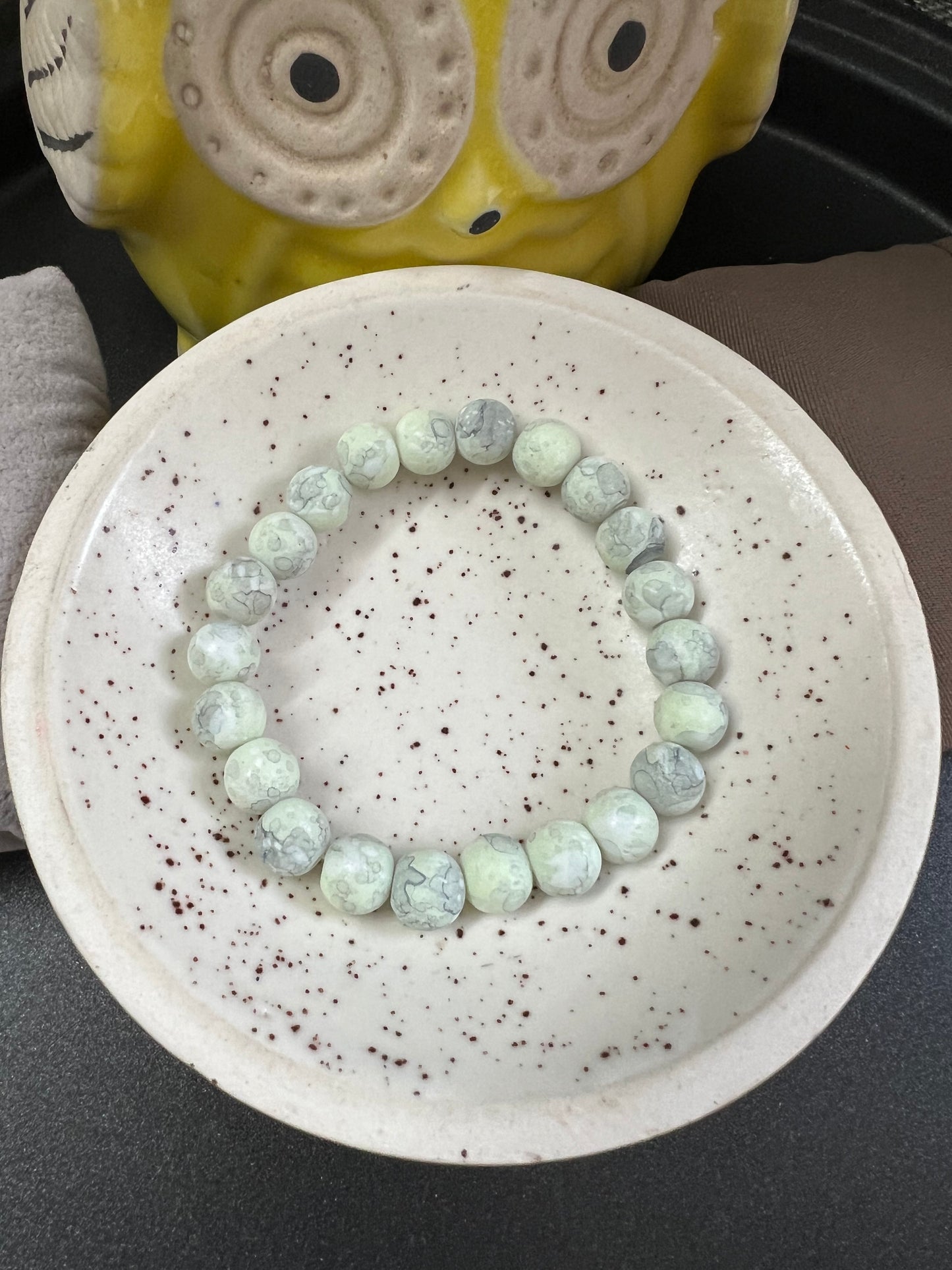 Mint Green Marble Finish Glass Beads Bracelet