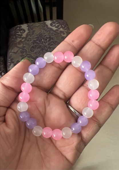 Pink Purple White Beads Bracelet
