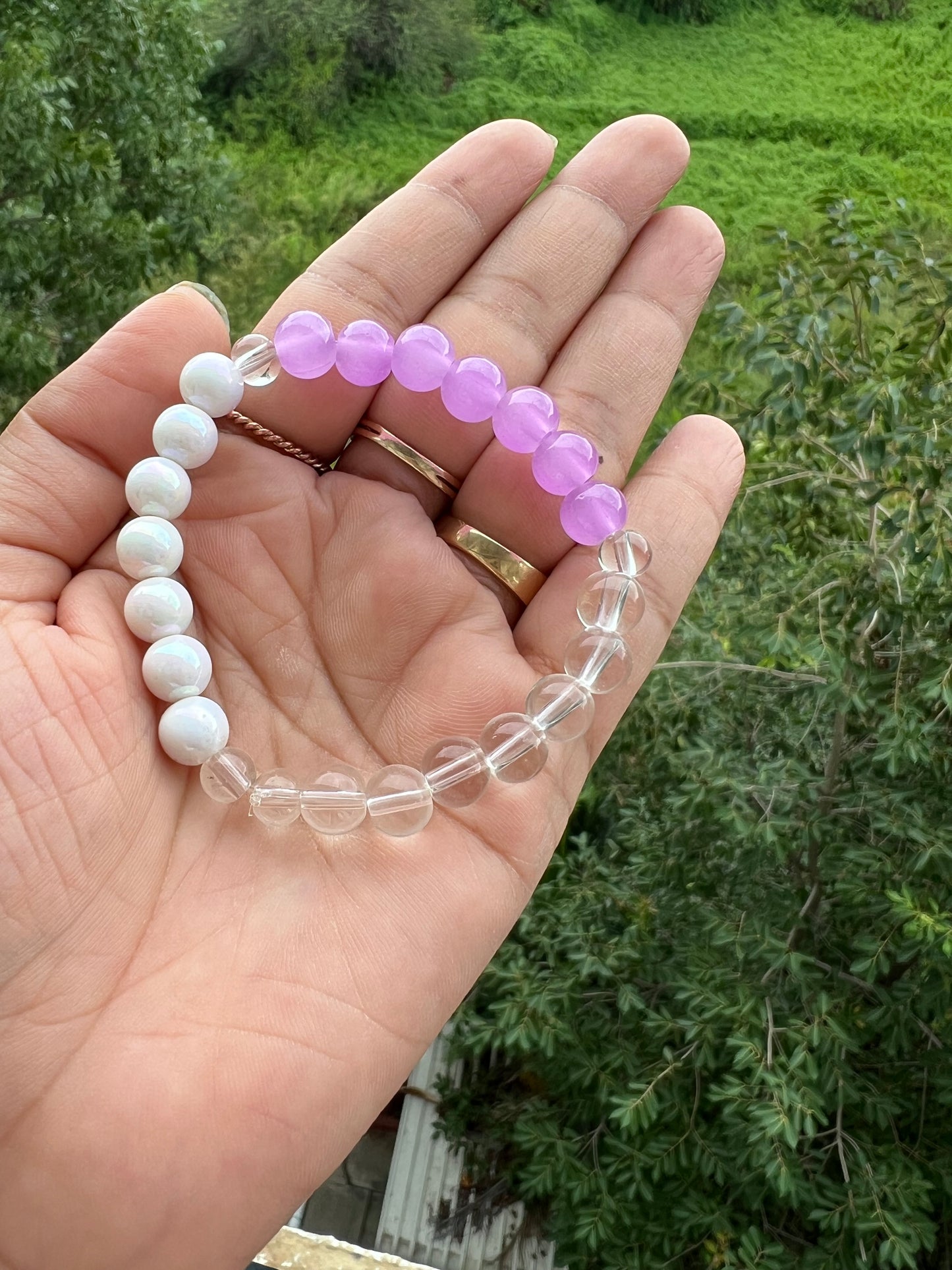 Purple White Beads Bracelet