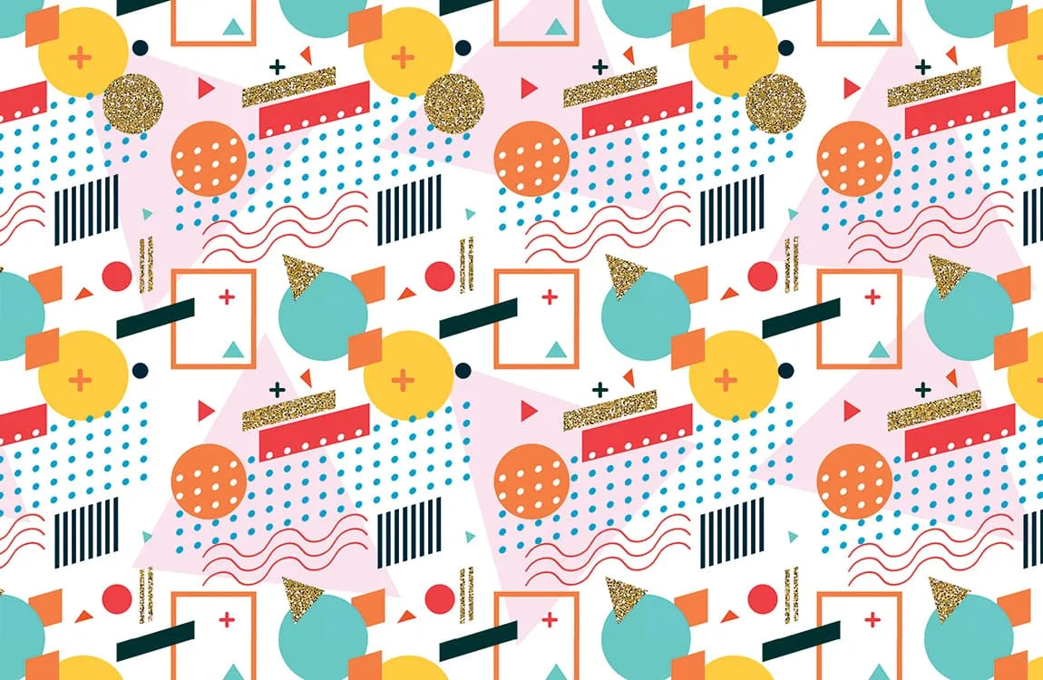Geometric pattern with colorful shapes on a white background