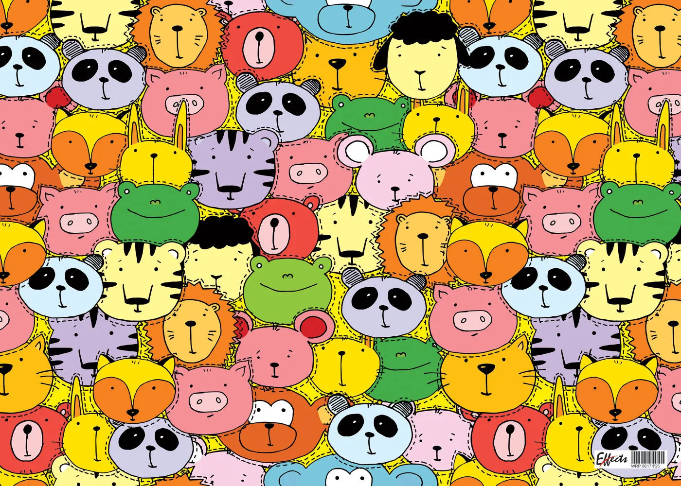 Pattern of colorful animal faces in a grid layout