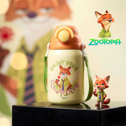 Children's water bottle with fox design and 'Zootopia' branding