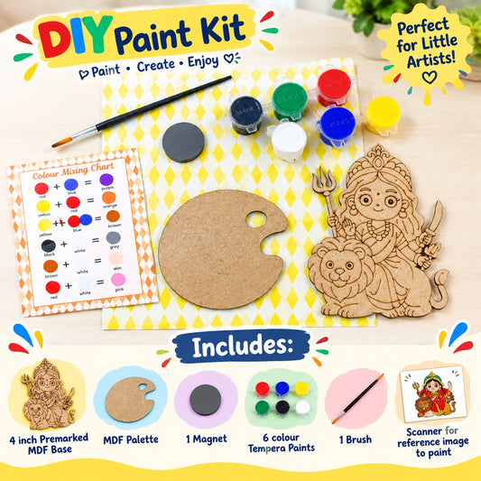 DIY MDF Painting Kit for Kids | Navratri Kanjak & Kanya Pujan Gifts | Art & Craft Return Gift for Girls & Boys | Durga and Lion DIY Kit