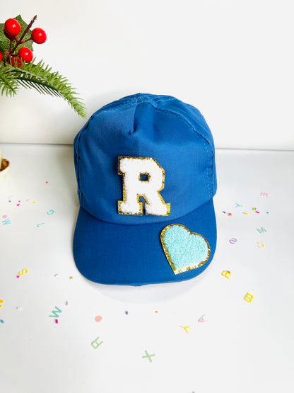 HOK Personalised Cap with Initial Gold Chenille Patches Letter Alphabet
