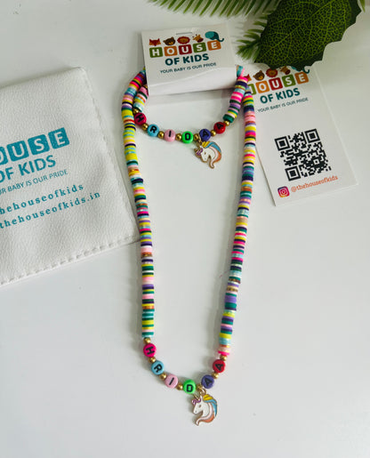 HOK Personalised Name Necklace and Bracelet Combo with Unicorn Charm