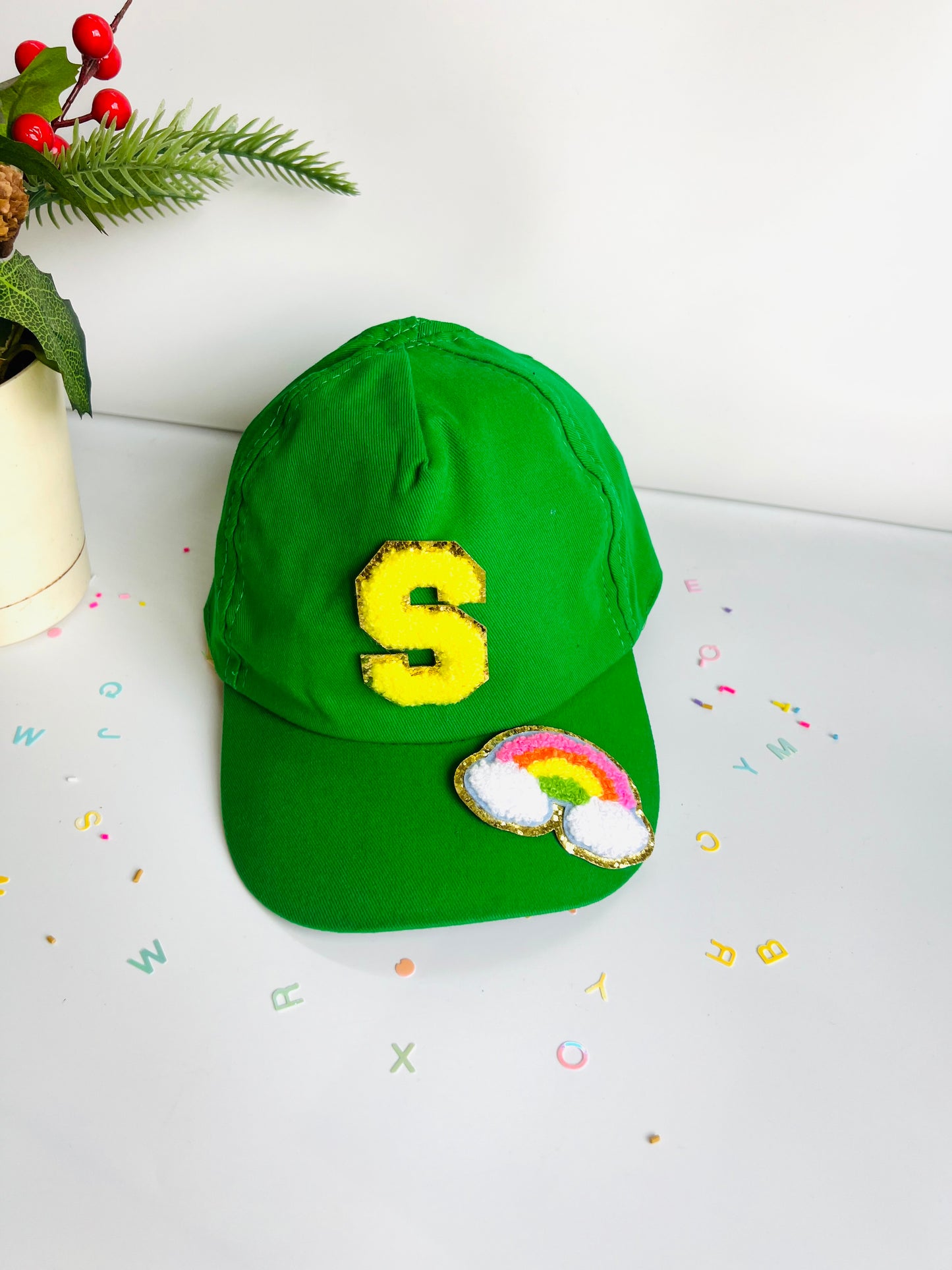HOK Personalised Cap with Initial Gold Chenille Patches Letter Alphabet