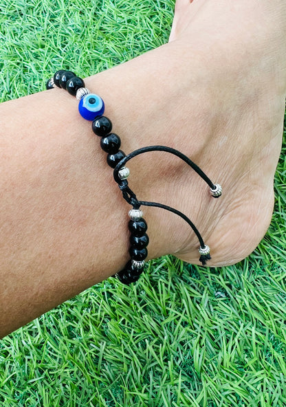 Adjustable Thread Anklet - Evil Eye and 2 charms