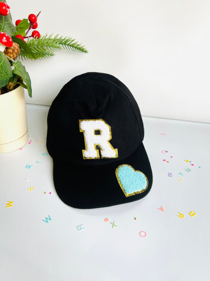 HOK Personalised Cap with Initial Gold Chenille Patches Letter Alphabet