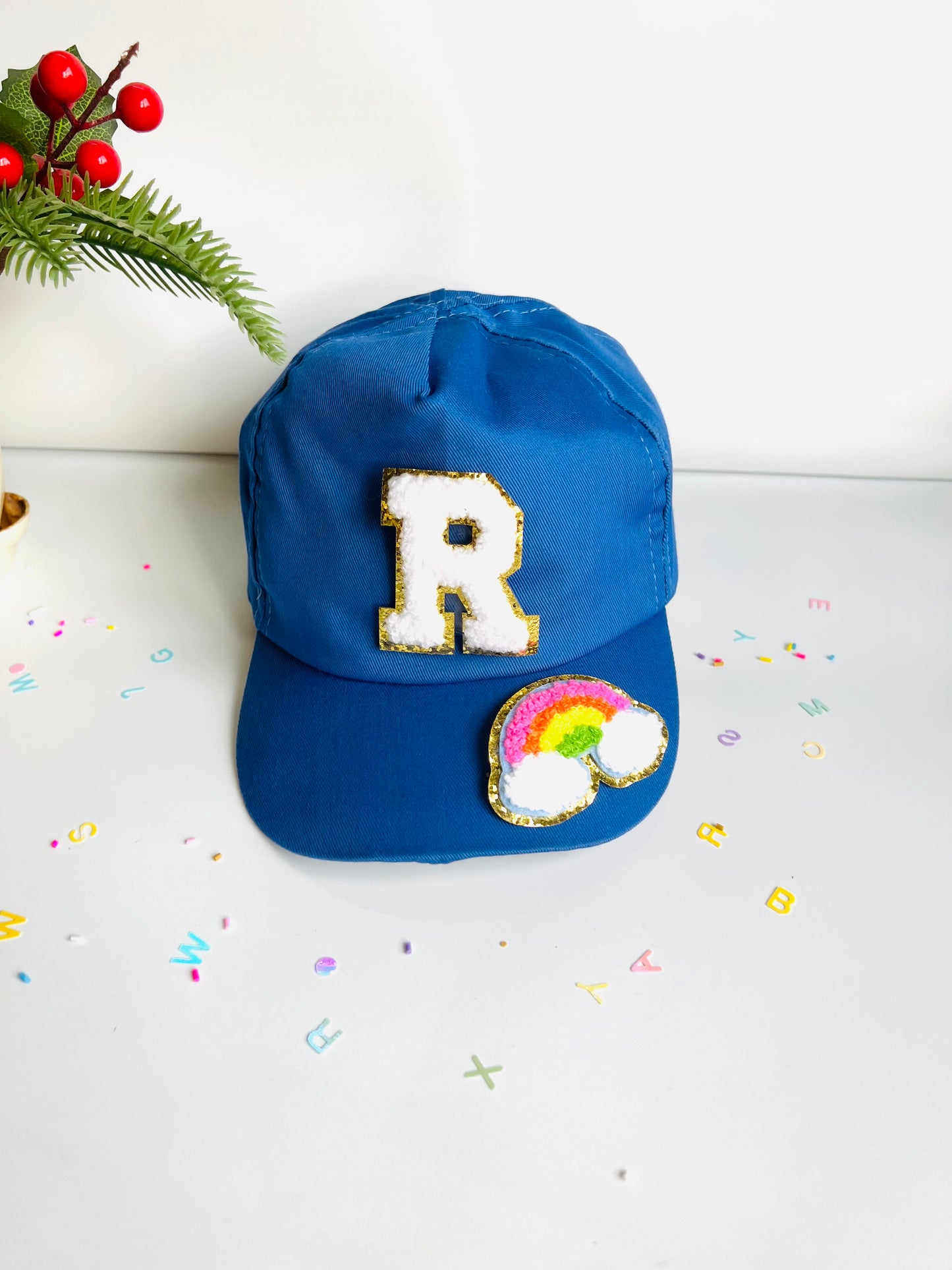 HOK Personalised Cap with Initial Gold Chenille Patches Letter Alphabet