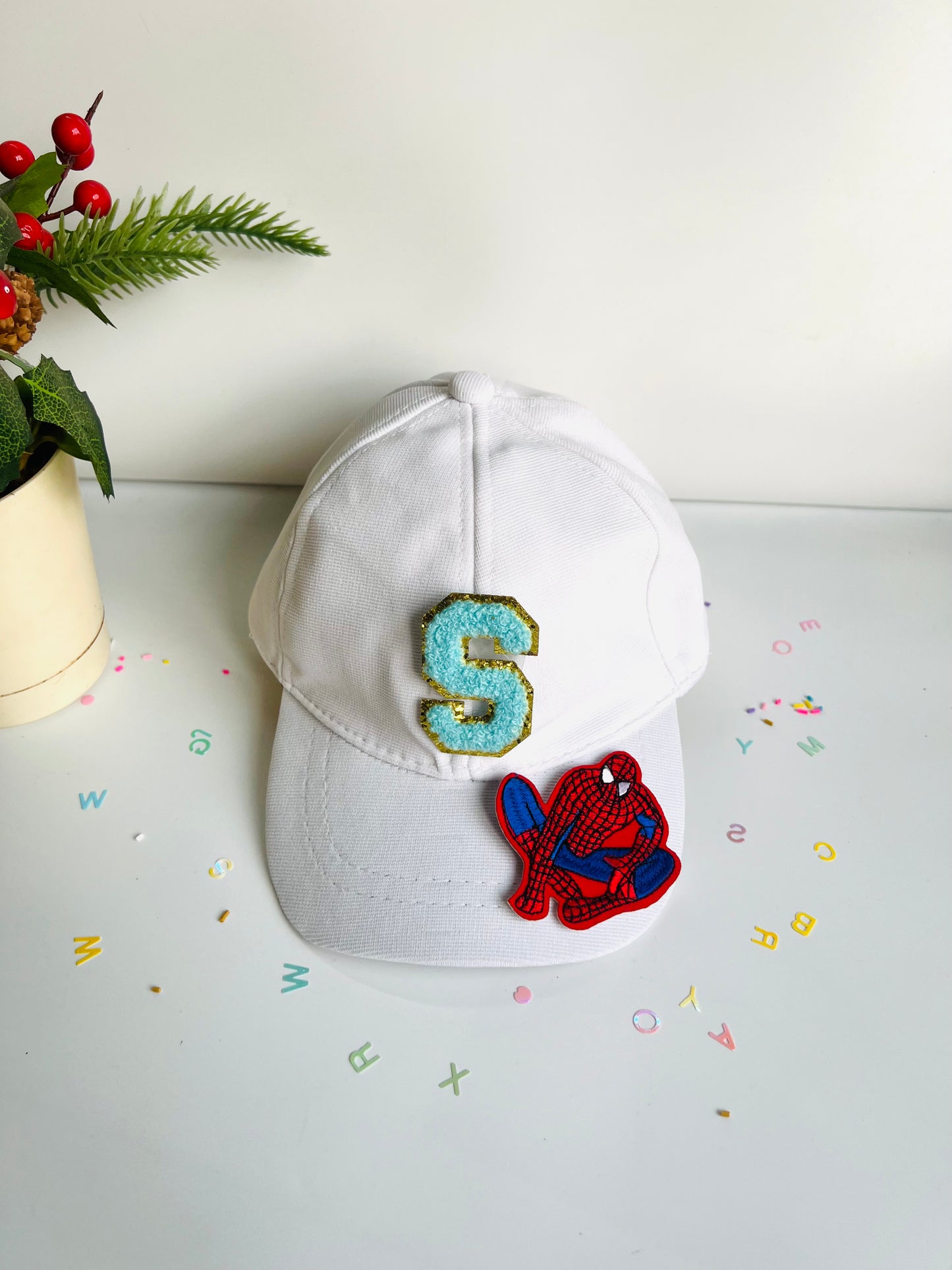 HOK Personalised Cap with Initial Gold Chenille Patches Letter Alphabet