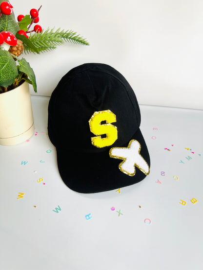 HOK Personalised Cap with Initial Gold Chenille Patches Letter Alphabet