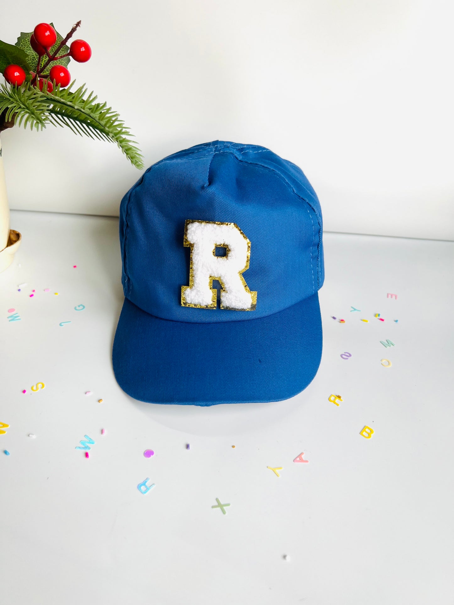 HOK Personalised Cap with Initial Gold Chenille Patches Letter Alphabet