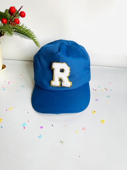 HOK Personalised Cap with Initial Gold Chenille Patches Letter Alphabet