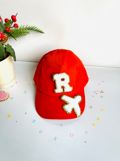 HOK Personalised Cap with Initial Gold Chenille Patches Letter Alphabet