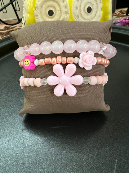 Beautiful Flower Stack Bracelet - Set of 3 - 11 Colours Available